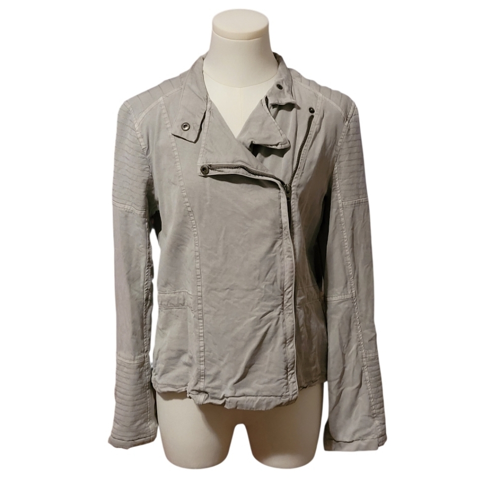 Lucky Brand Live In Love Gray Padded Bomber Jacket Size Medium Vintage